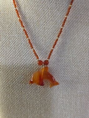 Handcrafted Orange Carnelian Agate Dolphin Necklace
